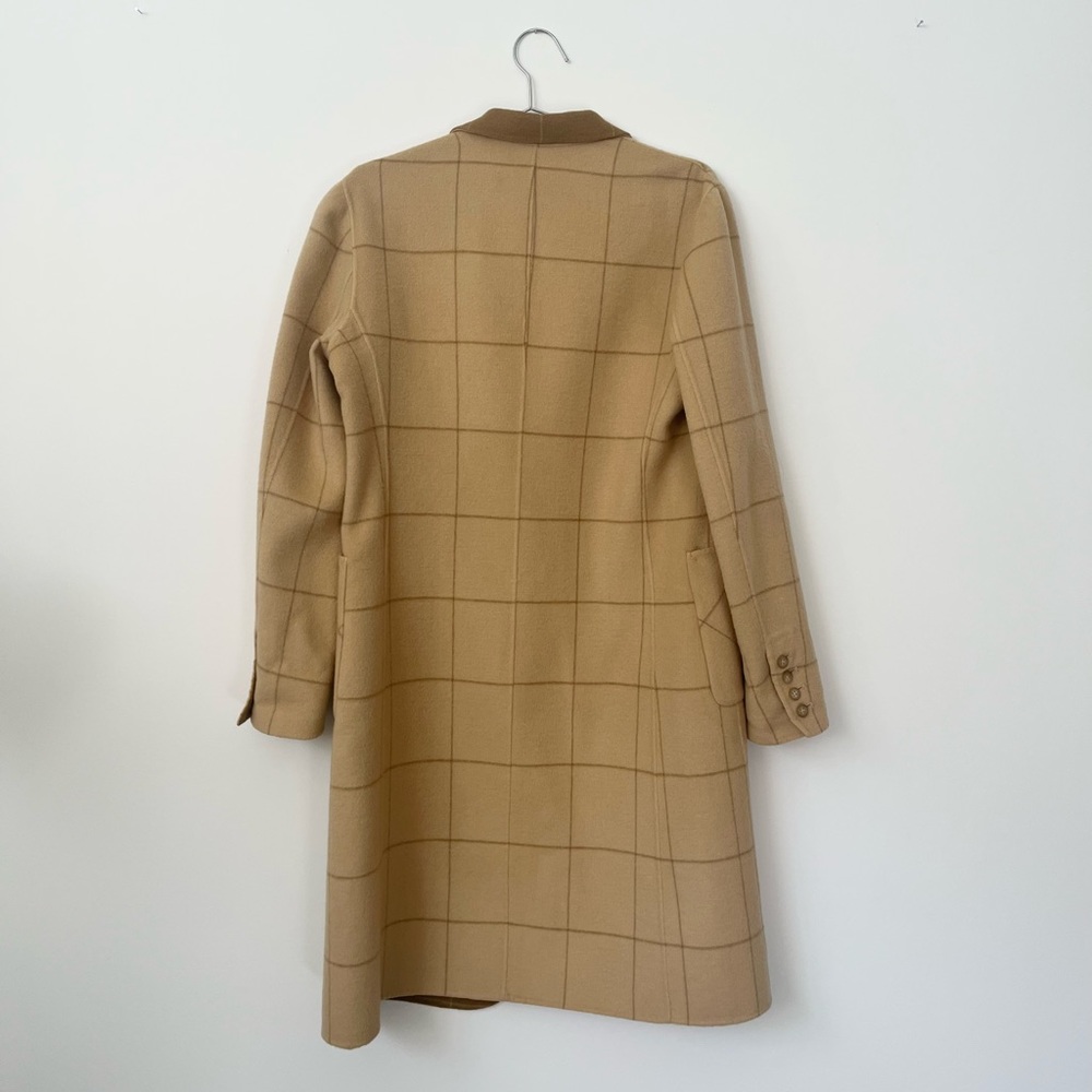 DKNY Tan and Camel Windowpane Plaid Wool Coat - Picture 2 of 7